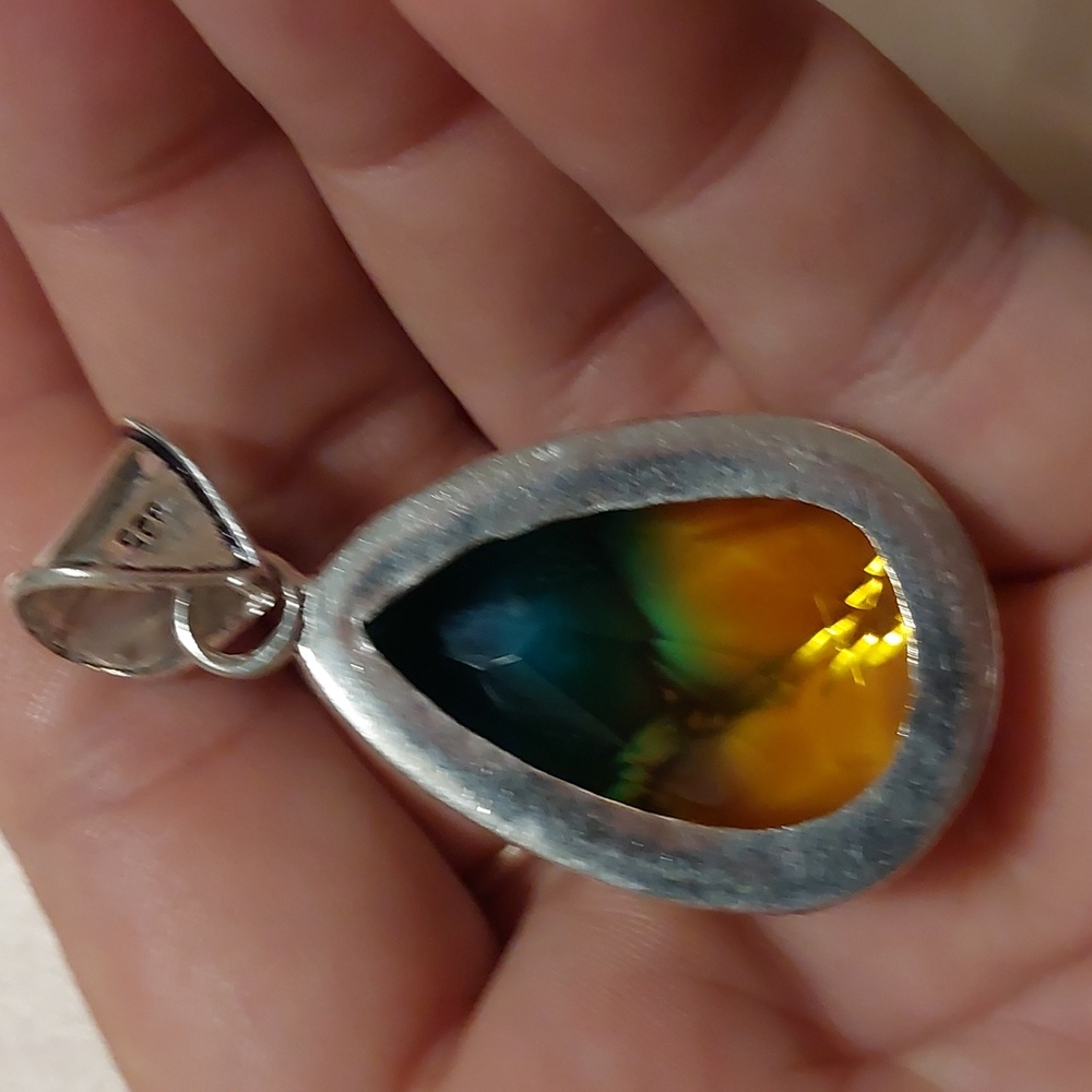 Natural Bi Tourmaline Sterling Silver Teardrop Pendant - Picture 4 of 5